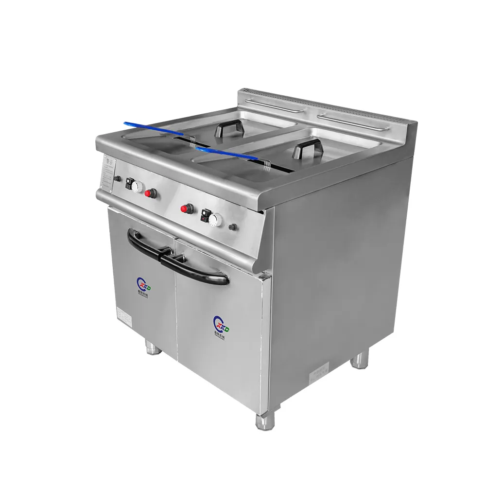 Gas double-cylinder double-Sieve fryer พร้อมฐานตู้ (ตามมาตรฐานการรับรอง3C) - หม้อทอดแบบน้ำมันลึก - foodmachtech